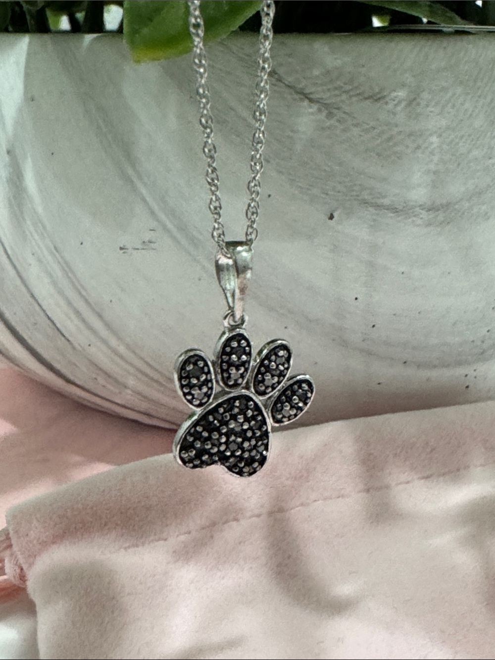 Paw print Pendant Pave accents  925 Sterling Silver Necklace - Picture 8 of 16